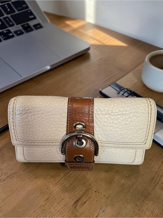 Coach Handbags - Vintage Coach Cream Leather Wallet with Brown Buckle Strap Y2K